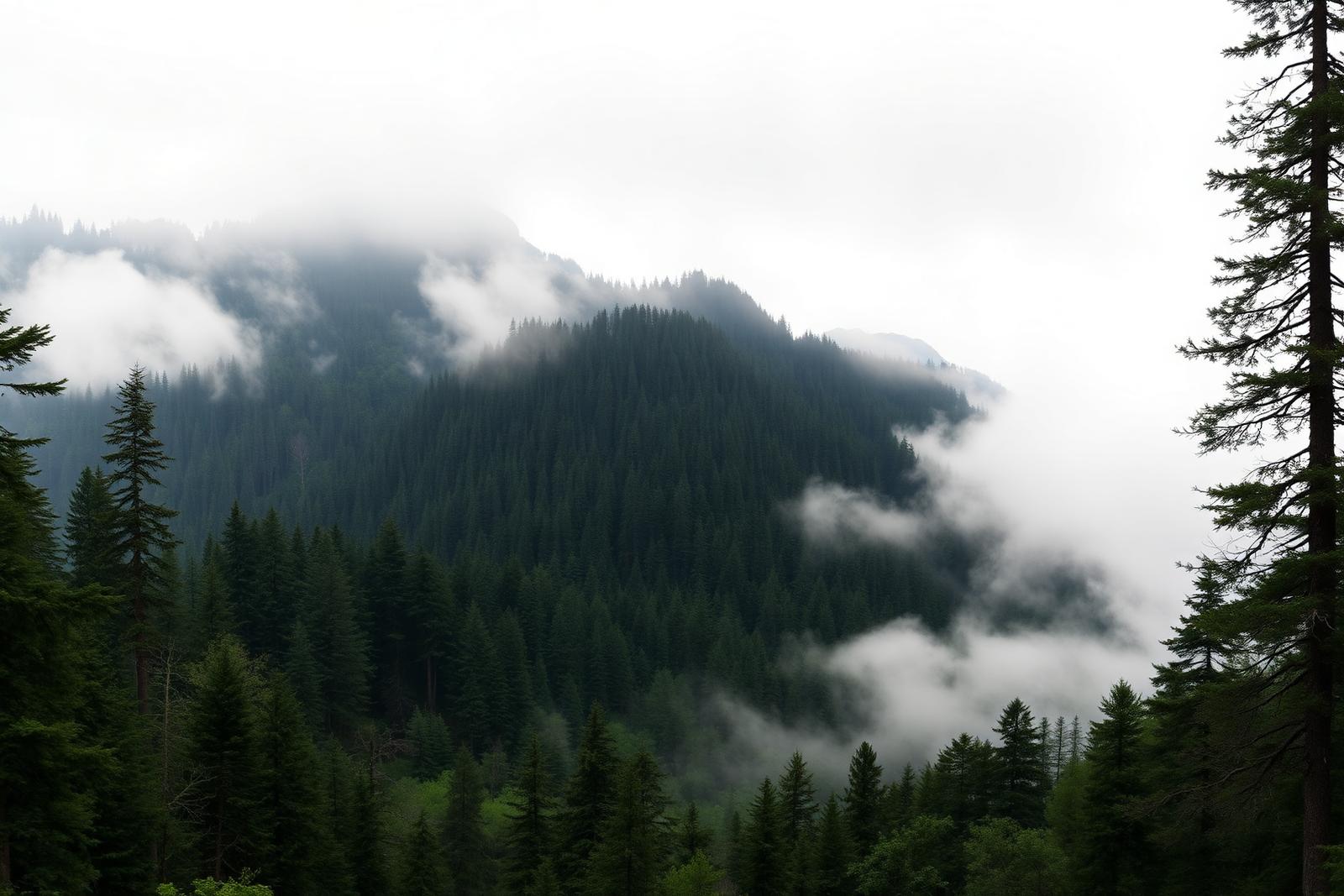 Conifer forest and mist on the ridges of Sutjeska National Park